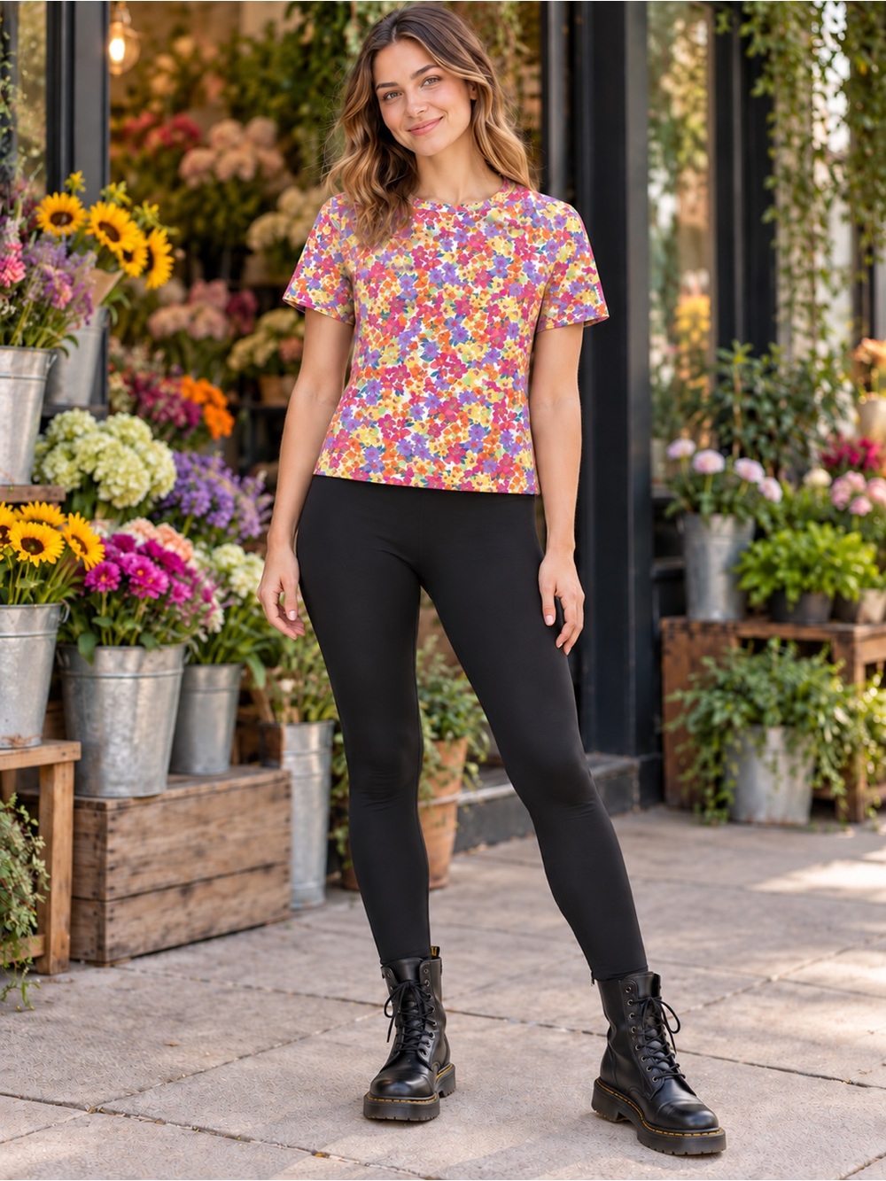 Old Navy Multicolor Ditsy Floral Crewneck Tee